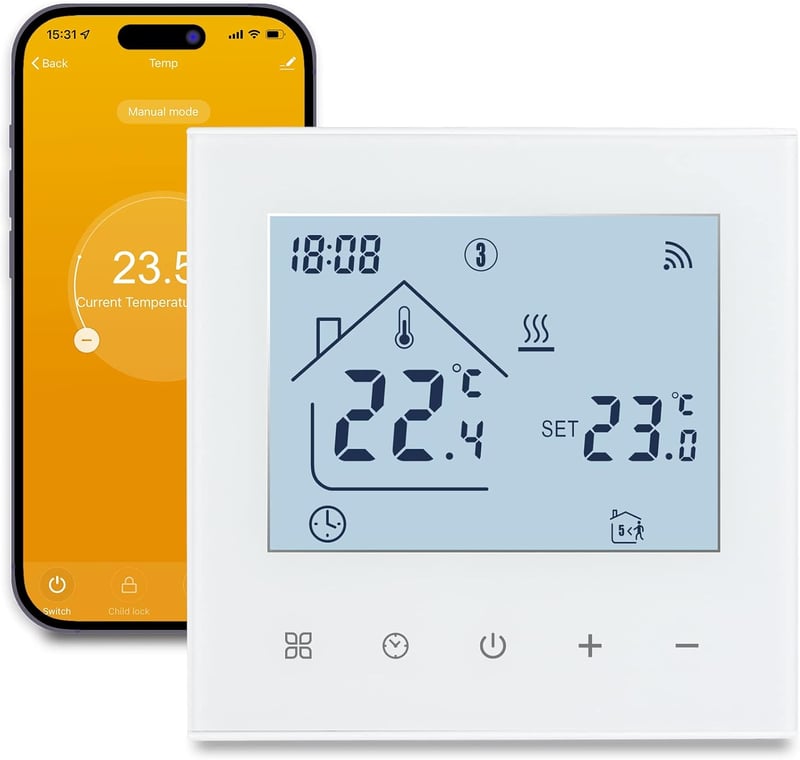 BEOK CONTROLS Okos Termosztát WiFi Programozható Padlófűtés Szabályozó 230V Fehér Alexa Kompatibilis Szenzorral