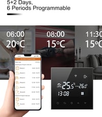 BEOK CONTROLS Programozható padlófűtés vízhőmérséklet vezérlő üveg érintő termosztát okostelefonos online távirányító AC230V 3A fekete 2 cso 4
