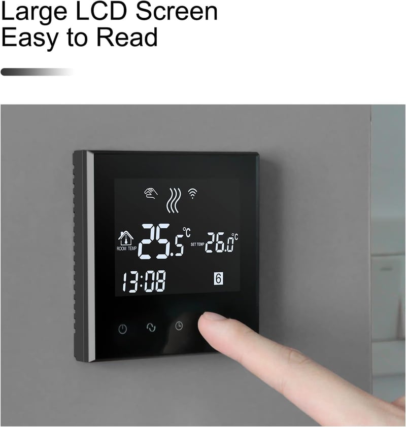 BEOK CONTROLS Programozható padlófűtés vízhőmérséklet vezérlő üveg érintő termosztát okostelefonos online távirányító AC230V 3A fekete 2 cso