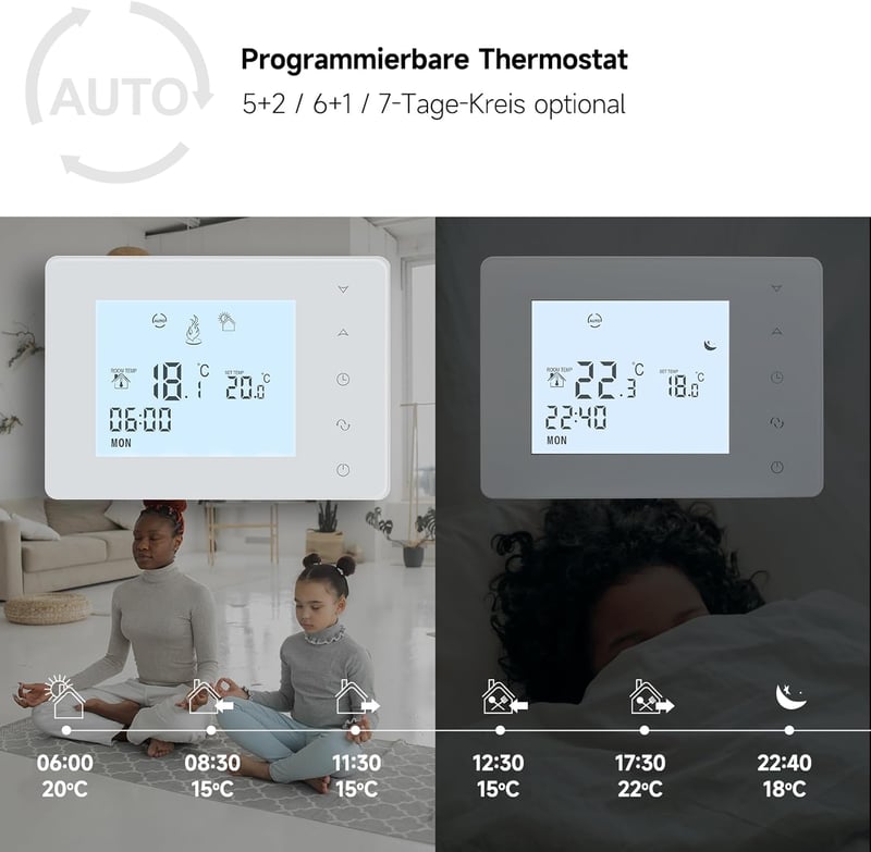 BEOK CONTROLS Programozható Szobatermosztát Gázkazán Vezérléshez, Digitális Fűtés Termosztát Háttérvilágítással, Fehér BOT-W306
