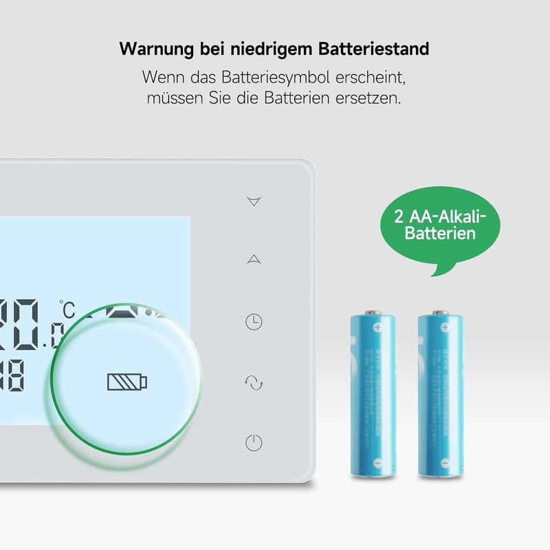BEOK CONTROLS Programozható Szobatermosztát Gázkazán Vezérléshez, Digitális Fűtés Termosztát Háttérvilágítással, Fehér BOT-W306