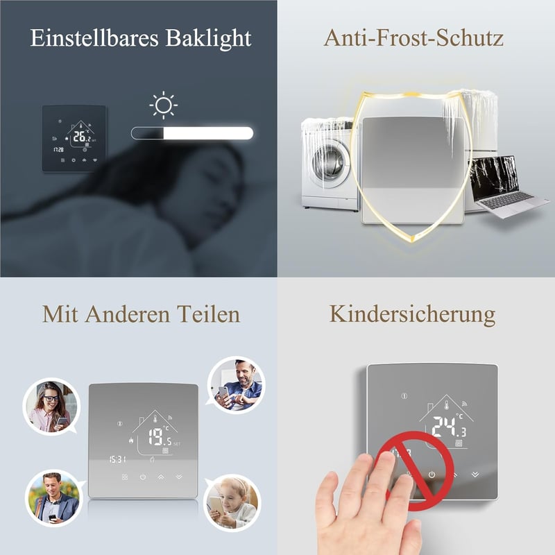 BEOK CONTROLS TGR85WIFI-WP WiFi Okos Padlófűtés Termosztát - Vízalapú Rendszerekhez, Tuya/Smart Life/Alexa Kompatibilis, Programozható