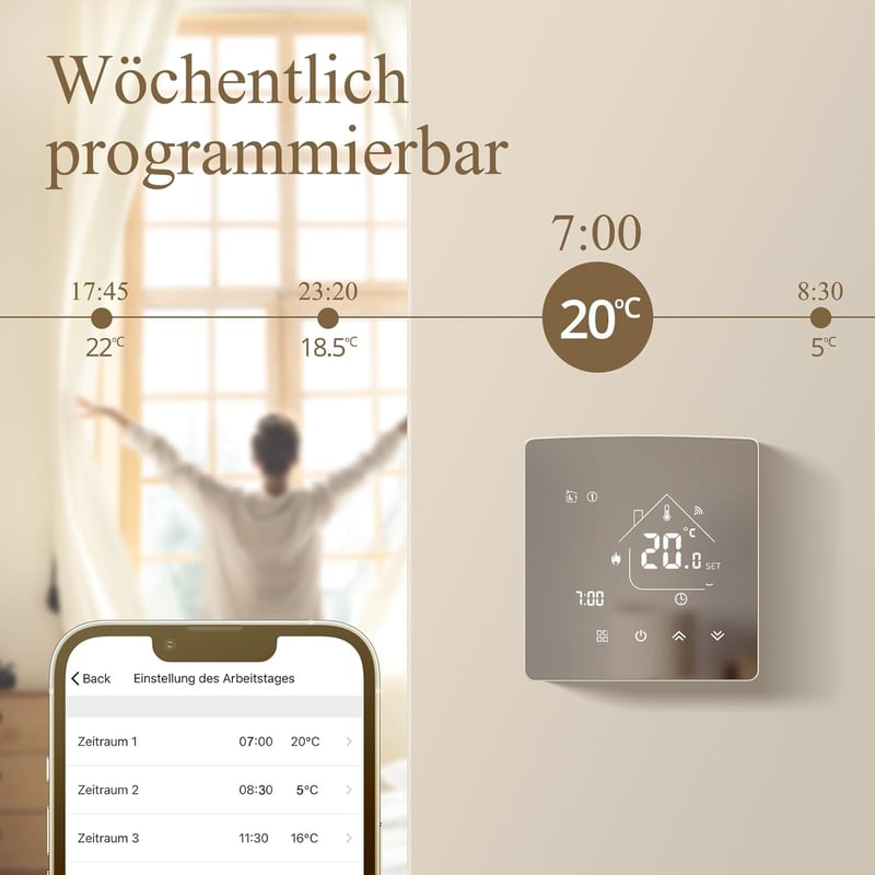 BEOK CONTROLS TGR85WIFI-WP WiFi Okos Padlófűtés Termosztát - Vízalapú Rendszerekhez, Tuya/Smart Life/Alexa Kompatibilis, Programozható