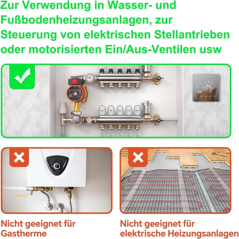 BEOK CONTROLS TGR85WIFI-WP WiFi Okos Padlófűtés Termosztát - Vízalapú Rendszerekhez, Tuya/Smart Life/Alexa Kompatibilis, Programozható