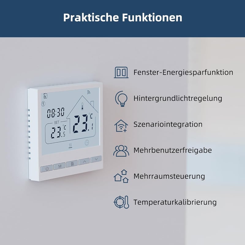 BEOK CONTROLS TOL47WIFI Padlófűtés Termosztát WiFi Vízi Fűtéshez, Okos Szabályozó Alexa Kompatibilis Tuya Smart Life App 3A