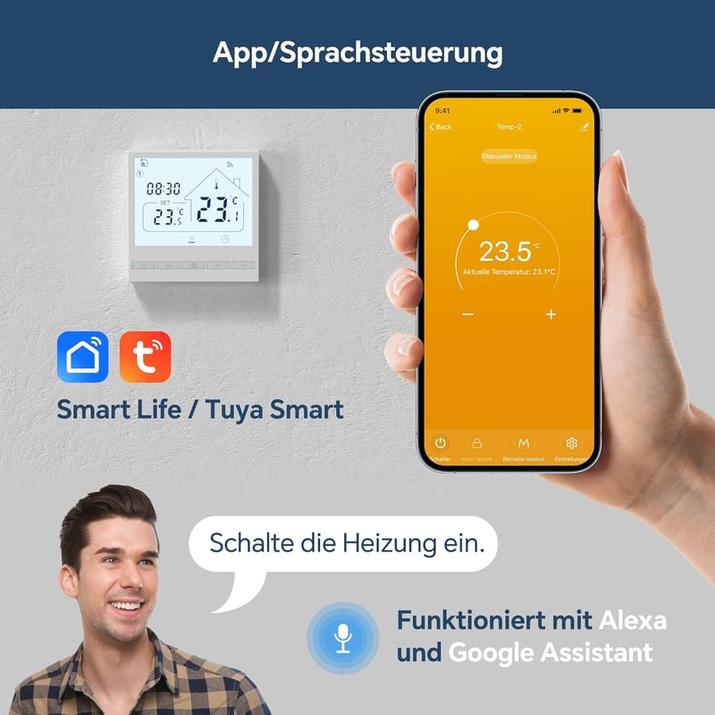 BEOK CONTROLS TOL47WIFI Padlófűtés Termosztát WiFi Vízi Fűtéshez, Okos Szabályozó Alexa Kompatibilis Tuya Smart Life App 3A