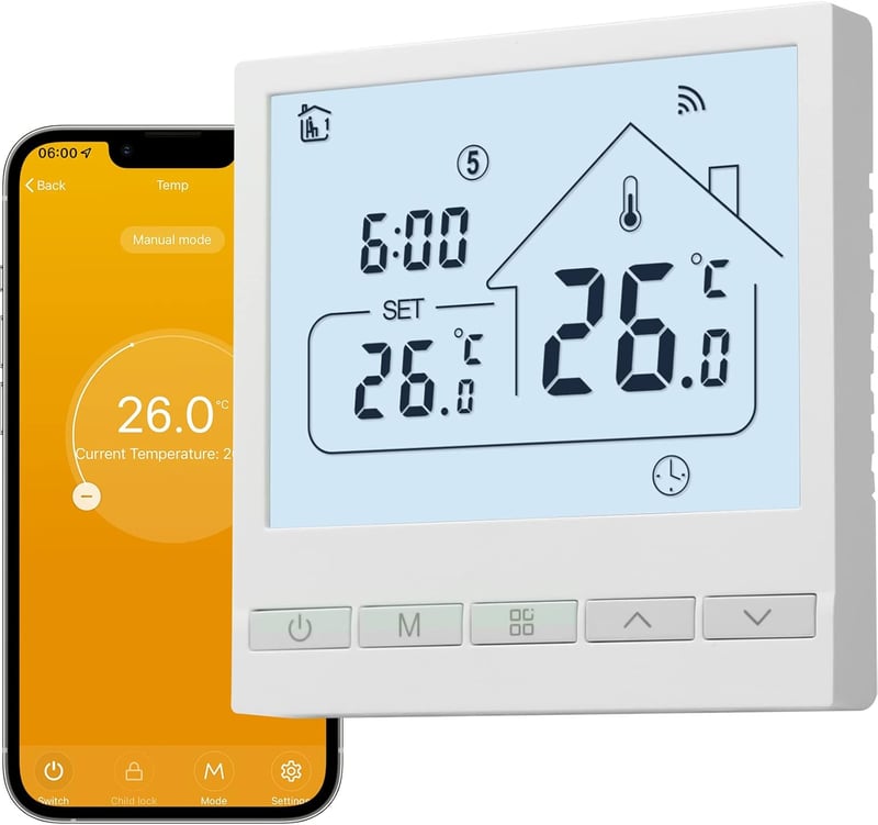 BEOK CONTROLS TOL47WIFI Padlófűtés Termosztát WiFi Vízi Fűtéshez, Okos Szabályozó Alexa Kompatibilis Tuya Smart Life App 3A