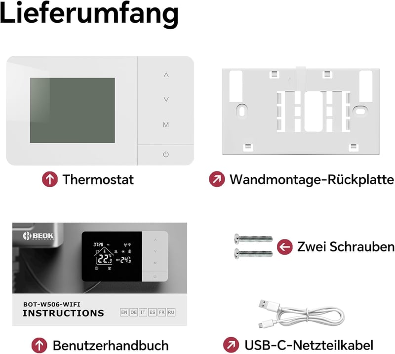 BEOK CONTROLS Vezeték nélküli gázkazán termosztát WiFi távirányítással