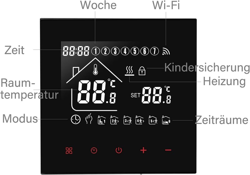 BEOK CONTROLS WiFi Okos Padlófűtés Termosztát - Vízalapú Rendszerekhez, Programozható, Alexa és Google Home Kompatibilis, 3A 230V, Fekete