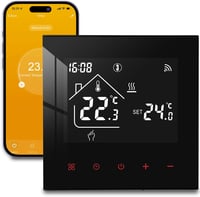 BEOK CONTROLS WiFi Okos Padlófűtés Termosztát - Vízalapú Rendszerekhez, Programozható, Alexa és Google Home Kompatibilis, 3A 230V, Fekete 1