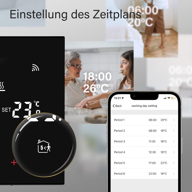 BEOK CONTROLS WiFi Okos Padlófűtés Termosztát - Vízalapú Rendszerekhez, Programozható, Alexa és Google Home Kompatibilis, 3A 230V, Fekete