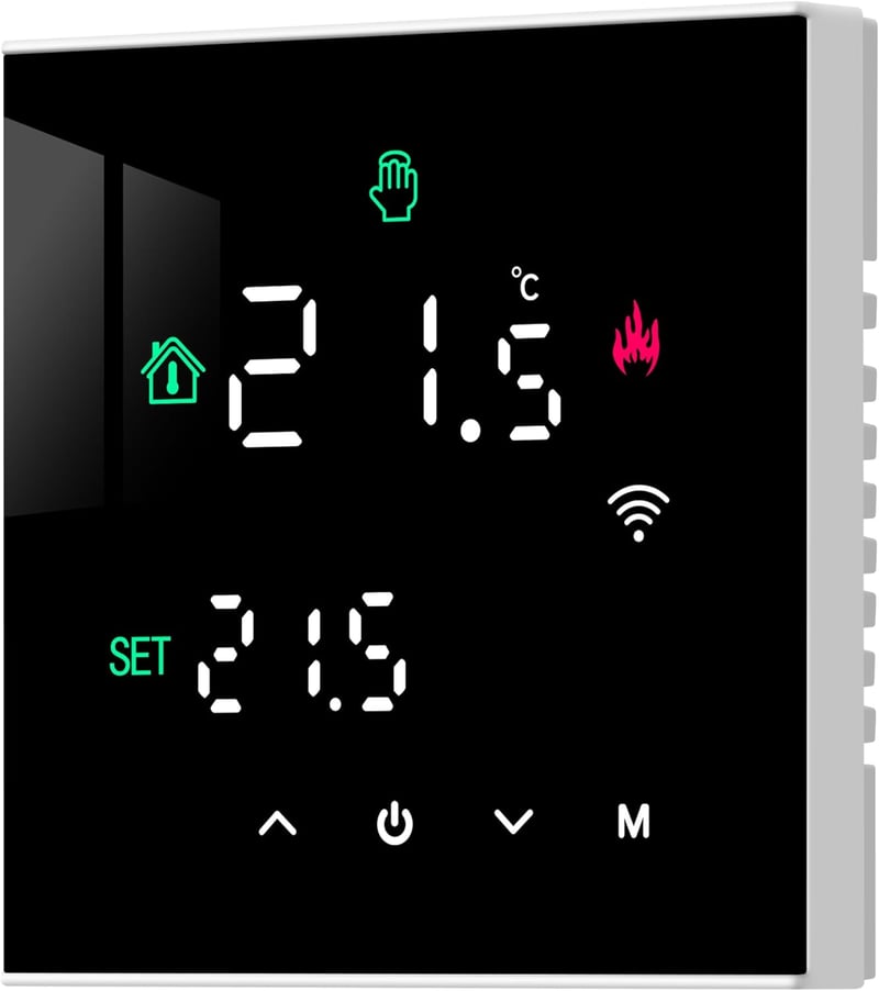 BEOK CONTROLS WiFi Okostermosztát Gáz/Víz Kazánhoz - Programozható, Padlófűtéshez, Alexa és Google Home Kompatibilis, Érintőképernyős, Feket
