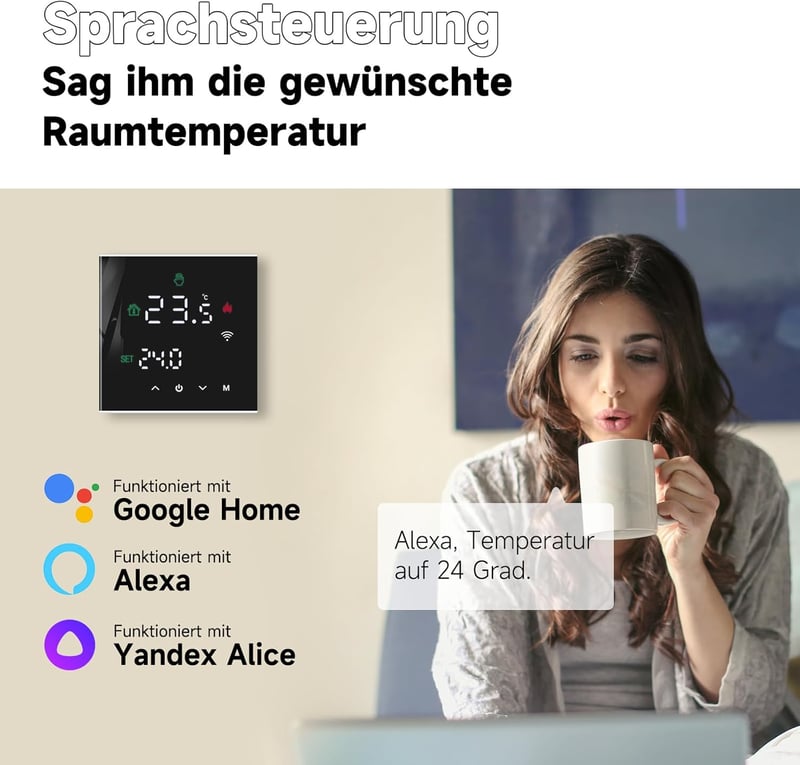 BEOK CONTROLS WiFi Okostermosztát Gáz/Víz Kazánhoz - Programozható, Padlófűtéshez, Alexa és Google Home Kompatibilis, Érintőképernyős, Feket
