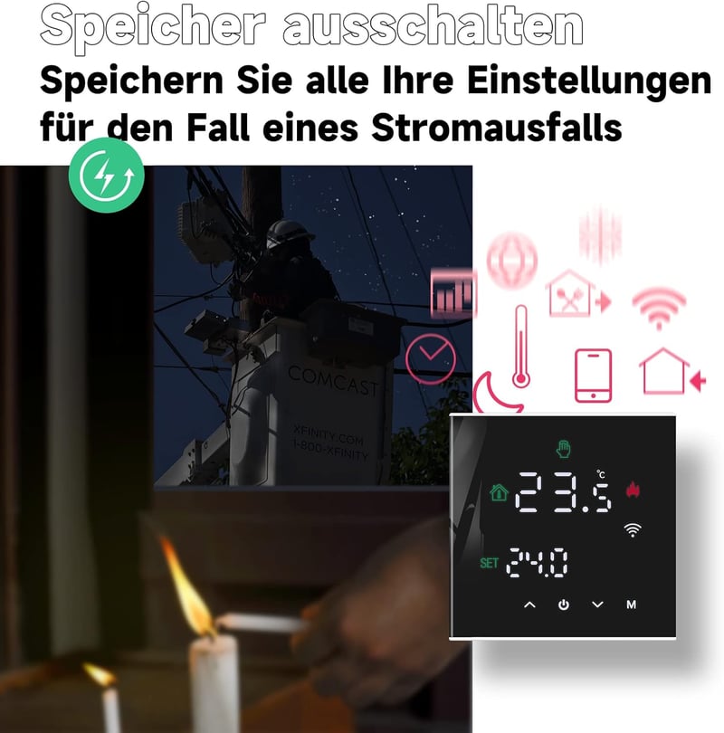 BEOK CONTROLS WiFi Okostermosztát Gáz/Víz Kazánhoz - Programozható, Padlófűtéshez, Alexa és Google Home Kompatibilis, Érintőképernyős, Feket