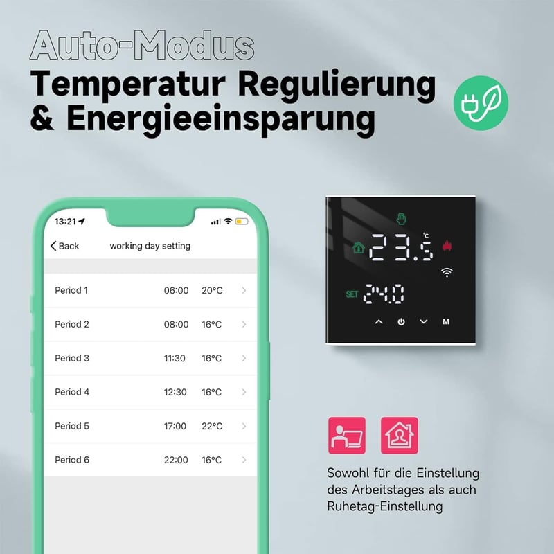 BEOK CONTROLS WiFi Okostermosztát Gáz/Víz Kazánhoz - Programozható, Padlófűtéshez, Alexa és Google Home Kompatibilis, Érintőképernyős, Feket