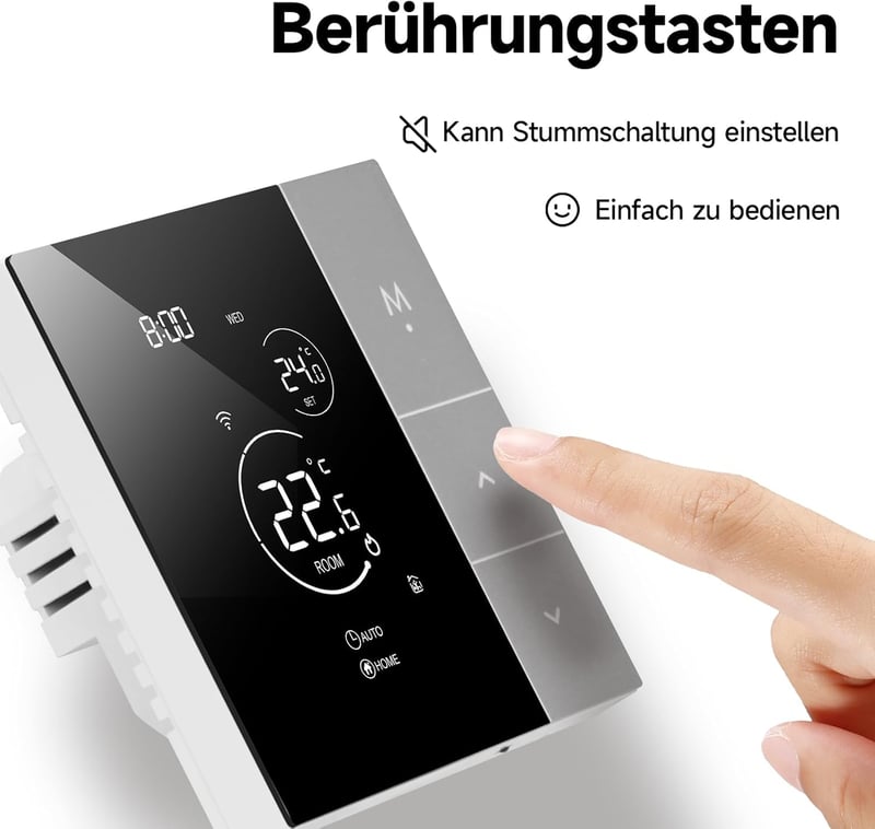 BEOK CONTROLS Okos Padlófűtés Termosztát WiFi Digitális Vízes Fűtéshez Programozható Ezüst Tuya Smart Life Alexa Google Home
