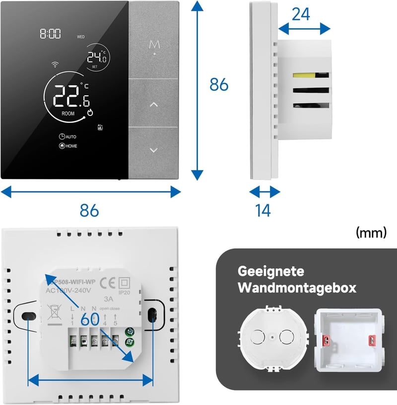 BEOK CONTROLS Okos Padlófűtés Termosztát WiFi Digitális Vízes Fűtéshez Programozható Ezüst Tuya Smart Life Alexa Google Home