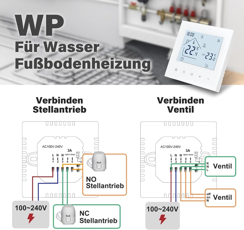 BEOK CONTROLS WiFi Okostermosztát Padlófűtéshez - Digitális Süllyesztett Fali Szabályozó, Alexa és Google Home Kompatibilis, 230V