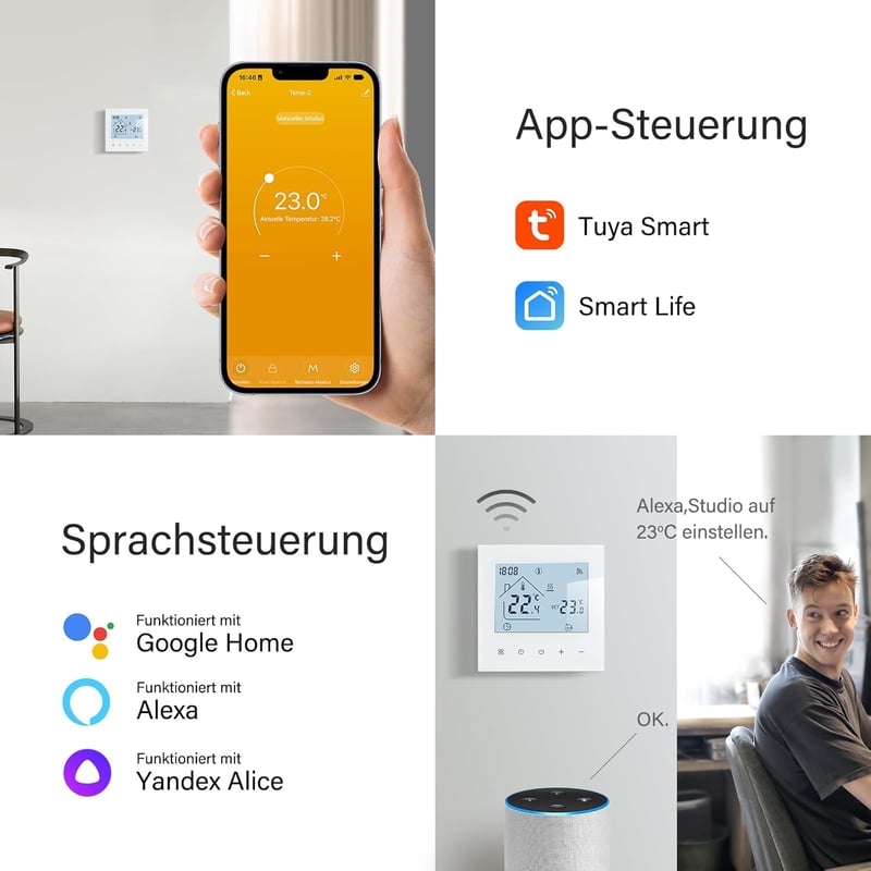 BEOK CONTROLS Okos Termosztát WiFi Programozható Padlófűtés Szabályozó 230V Fehér Alexa Kompatibilis Szenzorral