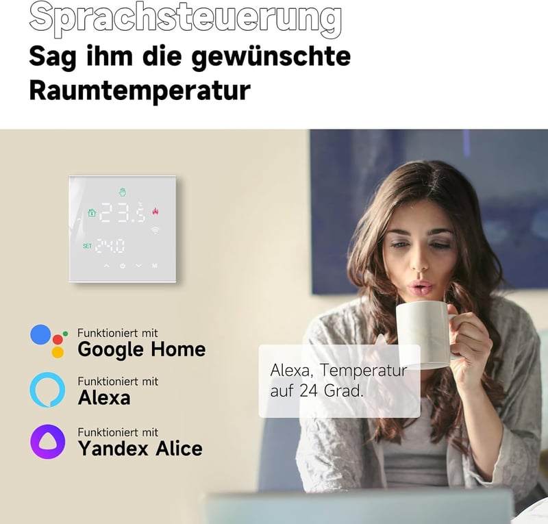 BEOK CONTROLS WiFi Okostermosztát Padlófűtéshez - LCD Kijelzős Programozható Fűtésszabályzó, Alexa és Google Home Kompatibilis, Fehér, TGW60