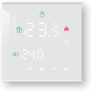 Termostat inteligent WiFi BEOK CONTROLS pentru încălzire prin pardoseală - Regulator de căldură programabil cu ecran LCD, compatibil cu Alexa și Google Home, Alb, TGW60