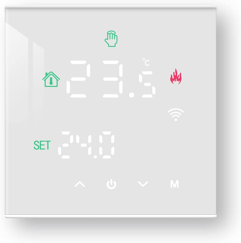 BEOK CONTROLS WiFi Okostermosztát Padlófűtéshez - LCD Kijelzős Programozható Fűtésszabályzó, Alexa és Google Home Kompatibilis, Fehér, TGW60