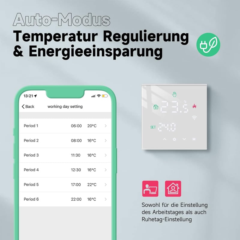 BEOK CONTROLS WiFi Okostermosztát Padlófűtéshez - LCD Kijelzős Programozható Fűtésszabályzó, Alexa és Google Home Kompatibilis, Fehér, TGW60