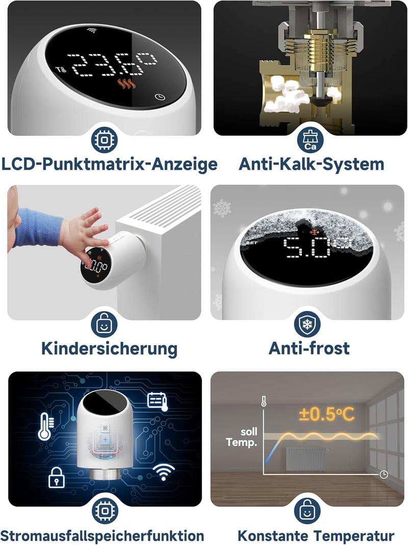 BEOK CONTROLS WiFi Radiátor Termosztát TRV-705 Okos Fűtésvezérlő Digitális Szabályozó Tuya App Google Alexa Kompatibilis