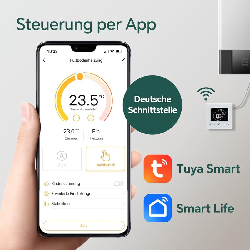 BEOK CONTROLS WiFi Termosztát Gázkazánokhoz - Elemes, 2 Vezetékes, Heti Programozható, TUYA/Smart Life Vezérlés, Google Assistant és Alexa K