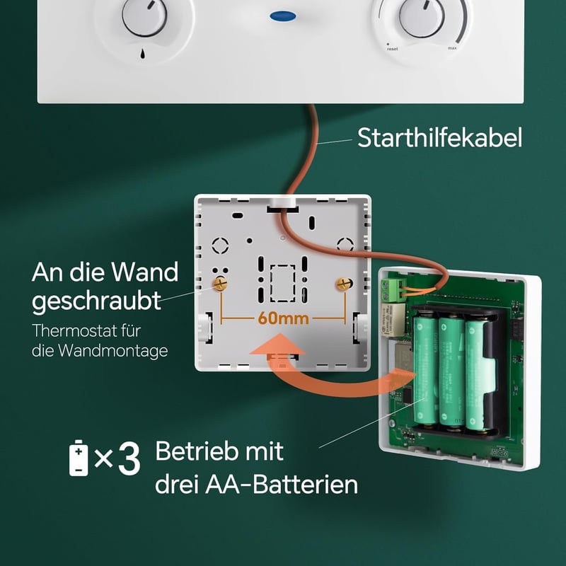 BEOK CONTROLS WiFi Termosztát Gázkazánokhoz - Elemes, 2 Vezetékes, Heti Programozható, TUYA/Smart Life Vezérlés, Google Assistant és Alexa K
