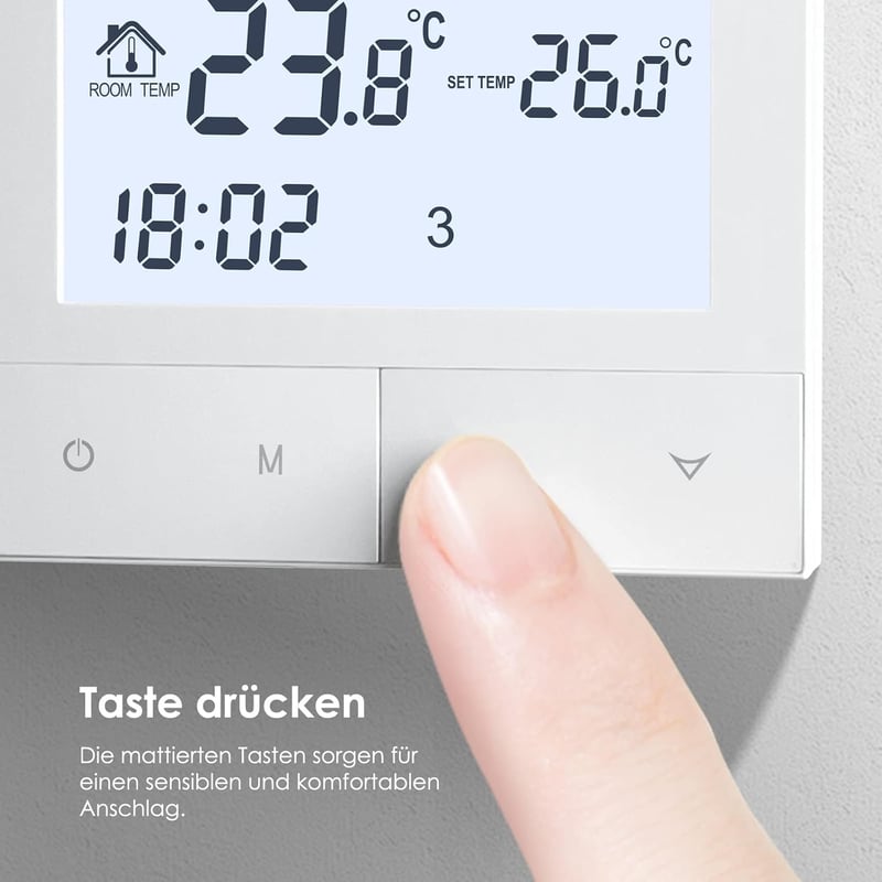 BEOK CONTROLS WiFi Termosztát Padlófűtéshez - Digitális Okos Szobatermosztát Elektromos Fűtéshez, Alexa Google Home Kompatibilis 16A Fehér