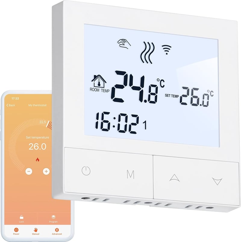 BEOK CONTROLS WiFi Termosztát Padlófűtéshez - Digitális Okos Szobatermosztát Elektromos Fűtéshez, Alexa Google Home Kompatibilis 16A Fehér