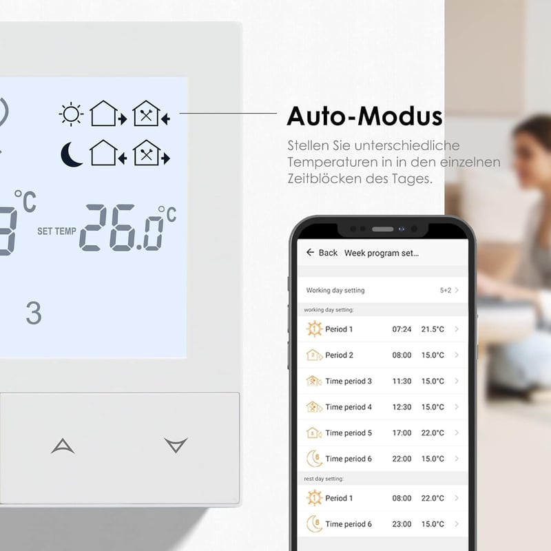 Beok TDS72WIFI-WPB Okos WiFi Padlófűtés Termosztát - Vízalapú Padlófűtéshez és Gázkazánhoz, Programozható, Alexa/Google Kompatibilis, Fehér