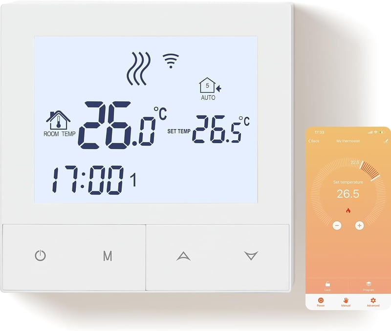 Beok TDS72WIFI-WPB Okos WiFi Padlófűtés Termosztát - Vízalapú Padlófűtéshez és Gázkazánhoz, Programozható, Alexa/Google Kompatibilis, Fehér