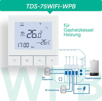 Beok TDS75WIFI-WPB WiFi Okostermosztát Gázkazánhoz és Padlófűtéshez - Tuya Kompatibilis, Programozható, Érintőképernyős, Alexa és Google Hom 3