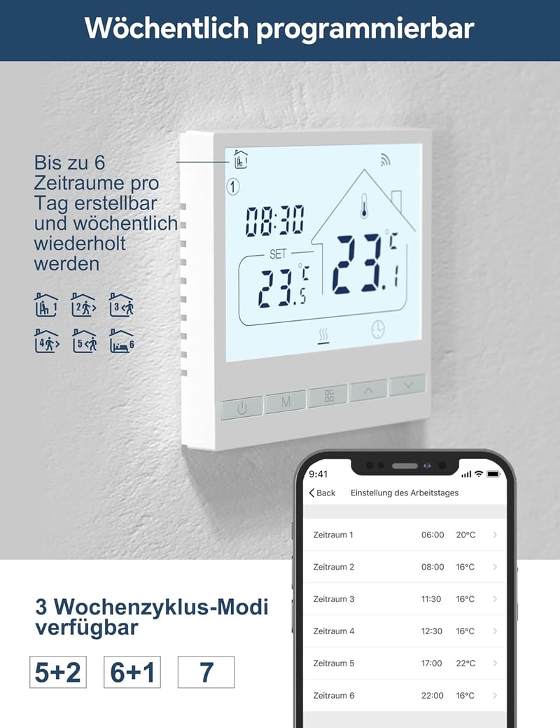 BEOK TOL47WIFI Okos WiFi Termosztát Gáz/Víz Kazánhoz és Padlófűtéshez - Programozható, Alexa és Google Asszisztens Kompatibilis