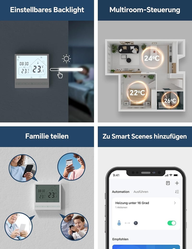 BEOK TOL47WIFI Okos WiFi Termosztát Gáz/Víz Kazánhoz és Padlófűtéshez - Programozható, Alexa és Google Asszisztens Kompatibilis