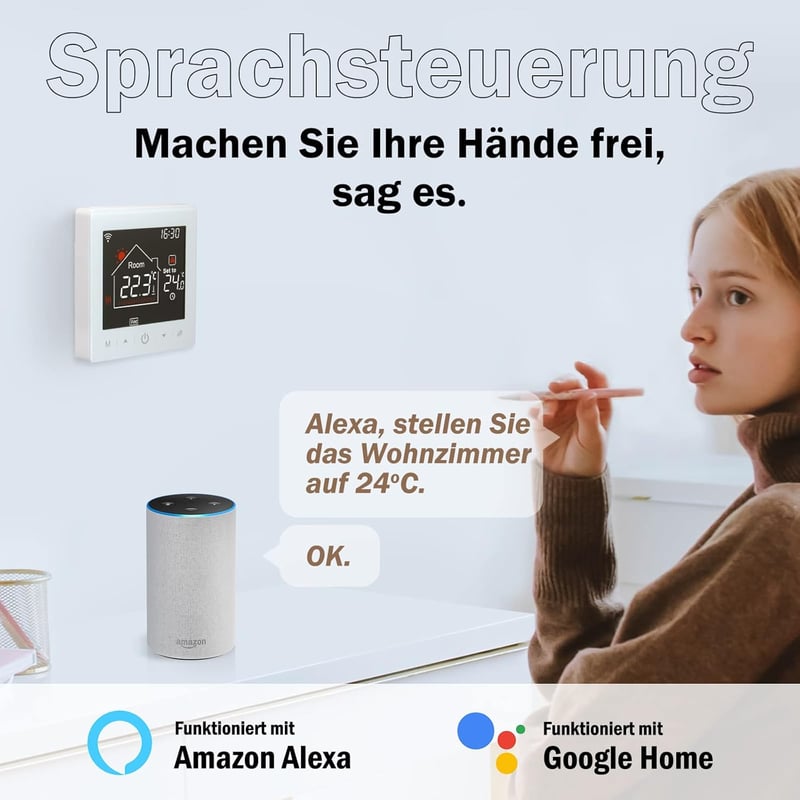 Beok TR9B-WIFI-WPB WiFi Okostermosztát Gázkazánhoz - Programozható, Fehér, Tuya/Alexa/Google Home Kompatibilis, Távvezérelhető