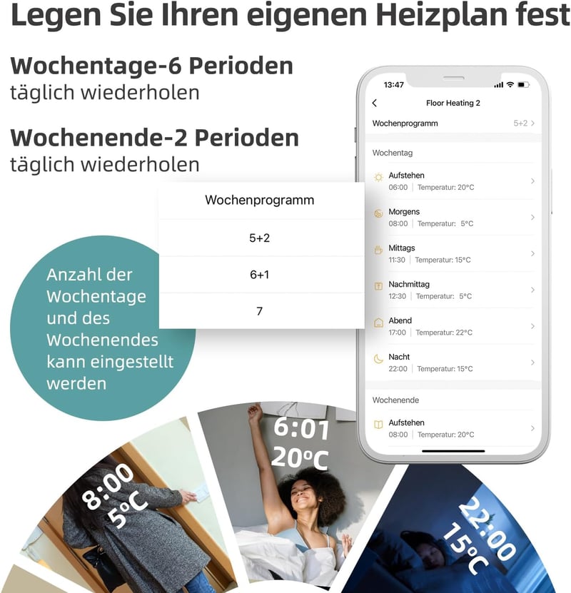 Beok WiFi Okostermosztát Gázkazánhoz - Tuya Applikációval Vezérelhető, LCD Kijelzős, Alexa és Google Asszisztens Kompatibilis, Elemes Működé