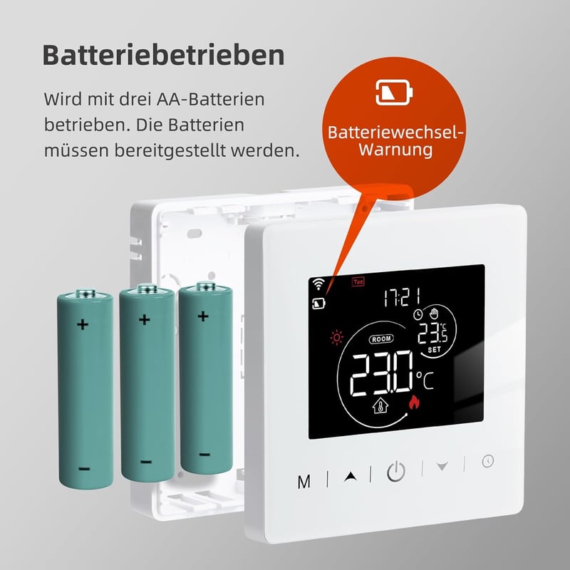 Beok WiFi Okostermosztát Gázkazánhoz - Tuya Applikációval Vezérelhető, LCD Kijelzős, Alexa és Google Asszisztens Kompatibilis, Elemes Működé