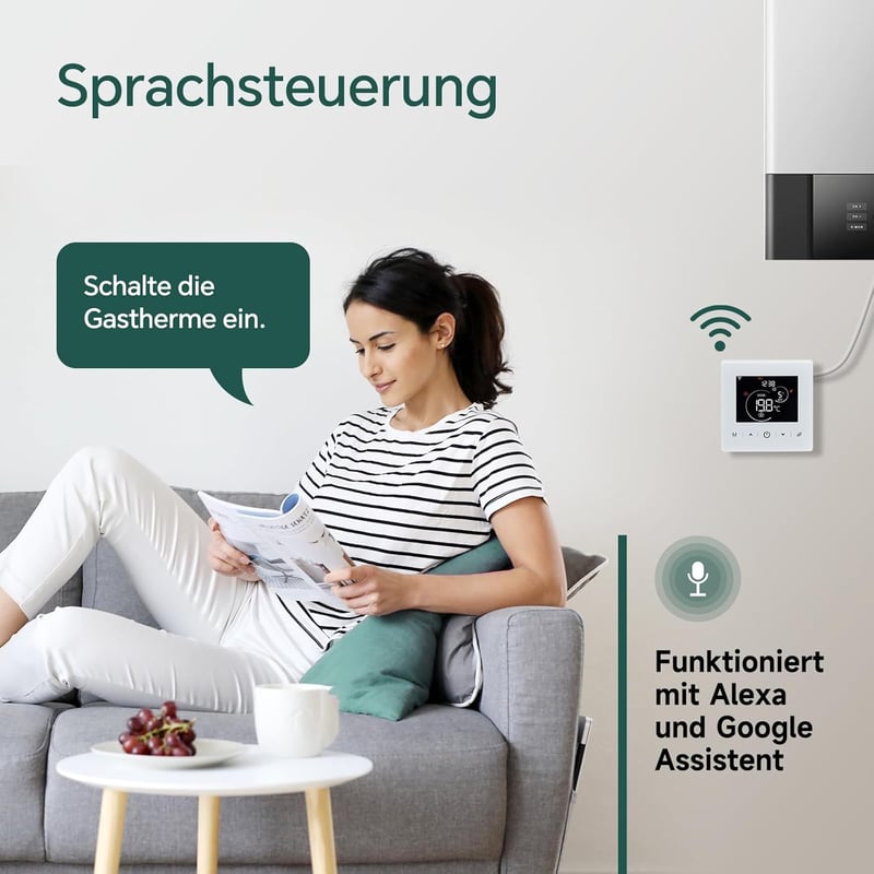 BEOK CONTROLS WiFi Termosztát Gázkazánokhoz - Elemes, 2 Vezetékes, Heti Programozható, TUYA/Smart Life Vezérlés, Google Assistant és Alexa K