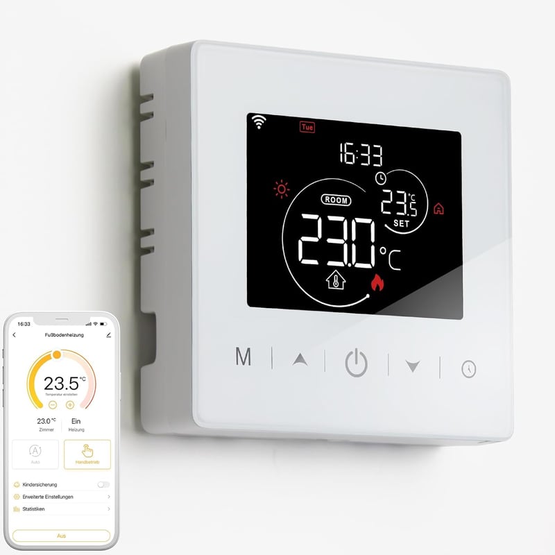 Beok WiFi Okostermosztát Gázkazánhoz - Tuya Applikációval Vezérelhető, LCD Kijelzős, Alexa és Google Asszisztens Kompatibilis, Elemes Működé