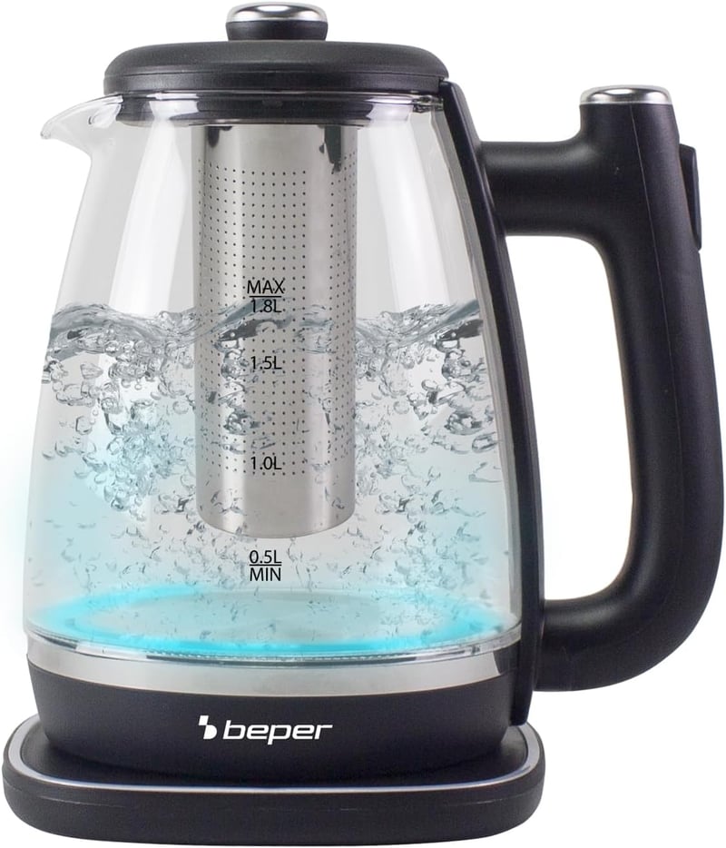 BEPER 1,8L Üveg Vízforraló 2200W Forgatható Talppal és Automatikus Lekapcsolással