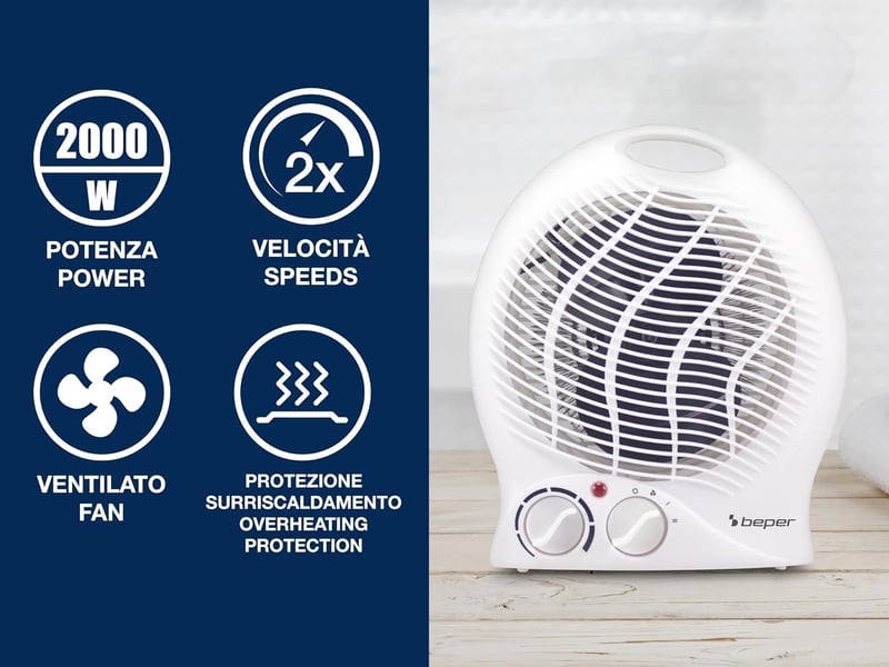 BEPER 2000W Kompakt Ventilátoros Fűtőtest Termosztáttal és Eco Móddal