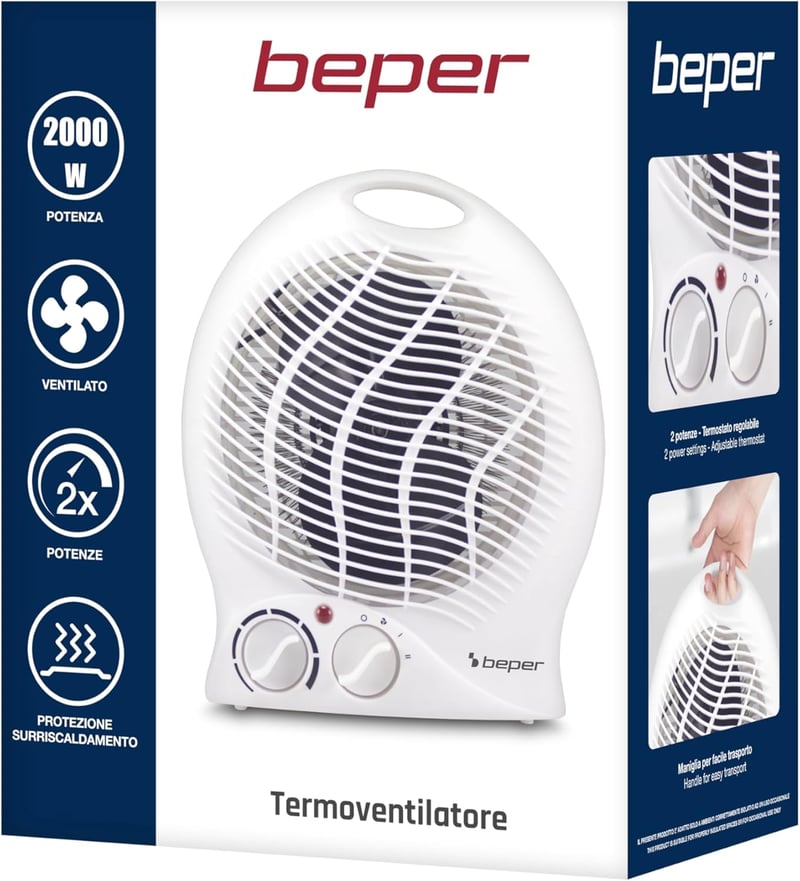 BEPER 2000W Kompakt Ventilátoros Fűtőtest Termosztáttal és Eco Móddal
