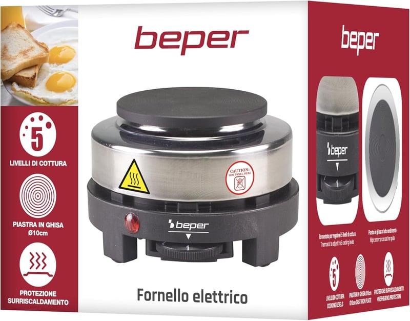BEPER elektromos főzőlap öntöttvas 500W 5 fokozat fekete-ezüst