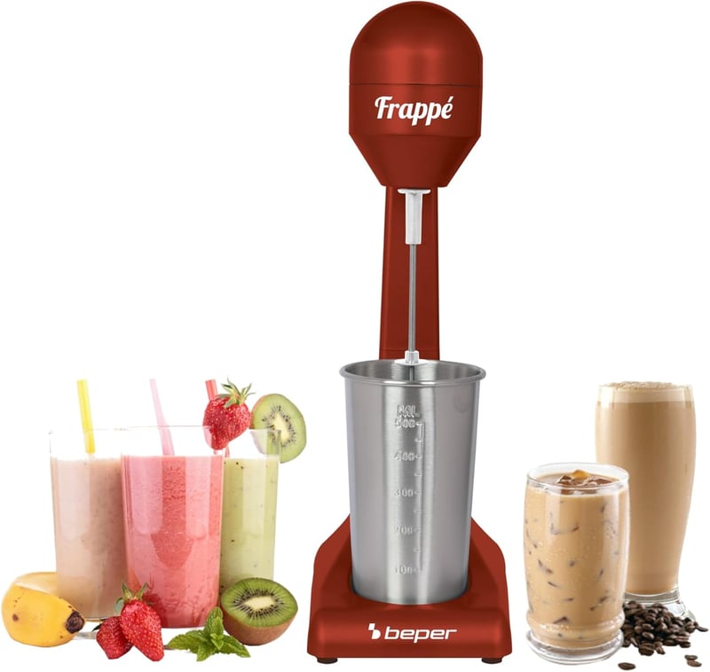 BEPER Elektromos Turmixgép Smoothie Koktél Készítéshez 0.5L Alumínium Tartály 100W Piros