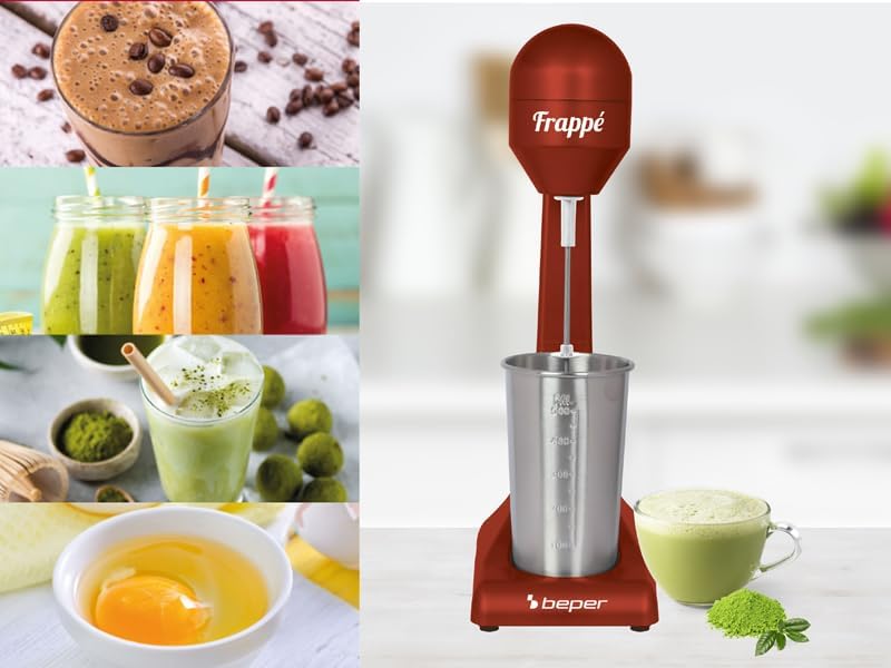 BEPER Elektromos Turmixgép Smoothie Koktél Készítéshez 0.5L Alumínium Tartály 100W Piros