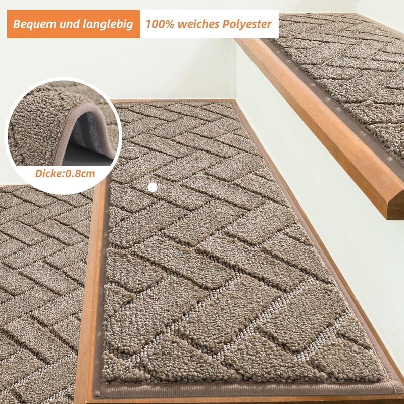 BEQHAUSE Csúszásmentes Lépcsőszőnyeg 22x70cm Gumis Háttal, 15db Szett