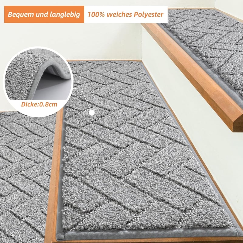 BEQHAUSE Csúszásmentes Lépcsőszőnyeg 22x70cm Gumis Háttal, 15db Szett